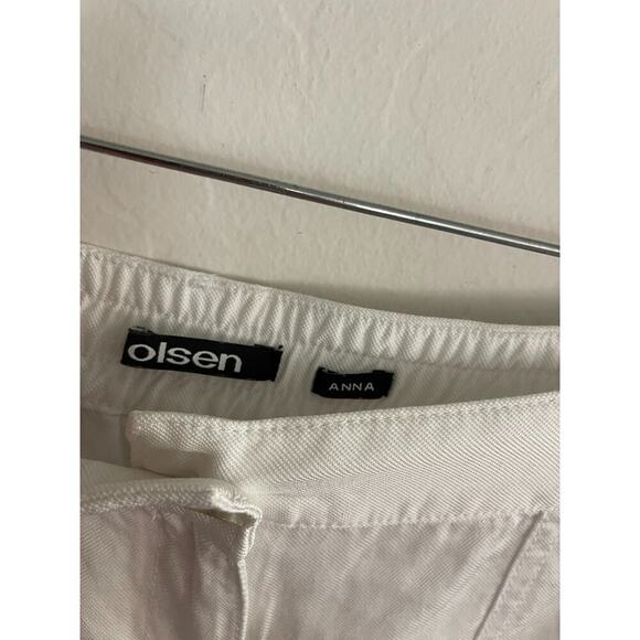 Olsen sz 8 Linen Pants White Wide Leg High Rise Carpenter Pockets Resort Beach - Picture 6 of 9